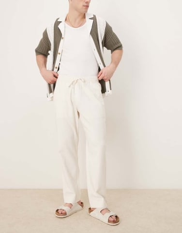 Abercrombie & Fitch baggy drawstring linen trousers in white