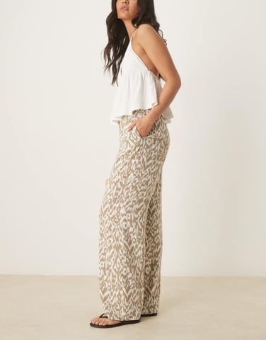 JDY wide leg trousers in ecru abstract print