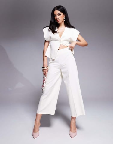 ASOS DESIGN tailored linen culotte trousers co-ord in ivory