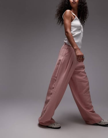 Topshop premium tailored wide leg cupro trousers in pink