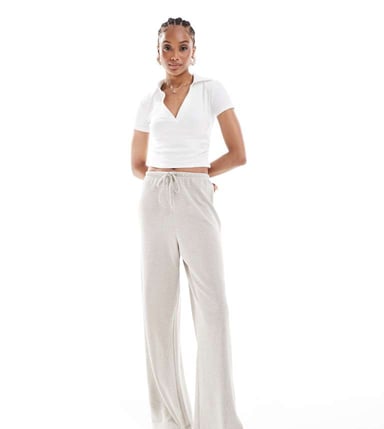 ONLY Tall textured wide leg tailored trousers in stone