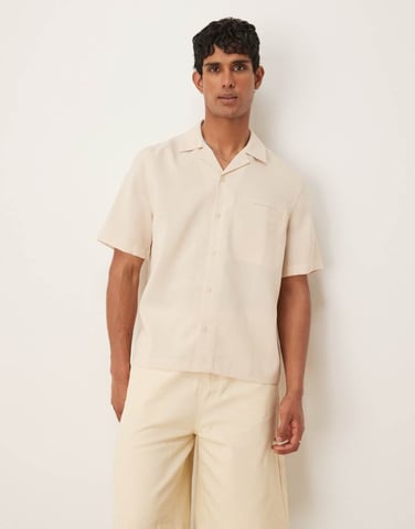 ASOS DESIGN boxy linen look regular fit shirt in stone