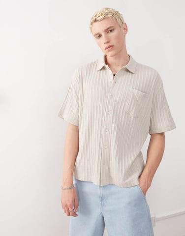 Weekday jersey rib shirt in beige