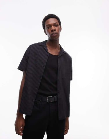 Topman textured stripe shirt in black