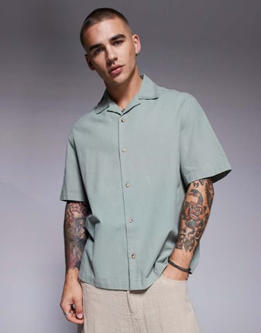 ASOS DESIGN revere textured shirt in green