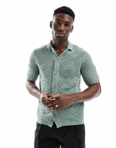 ONLY & SONS open knit shirt in sage green