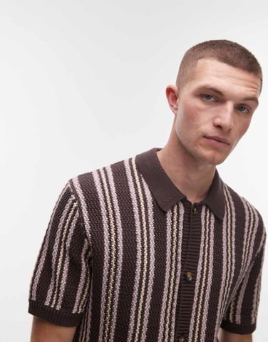 Topman strukturerad randig skjorta med knäppning i sten