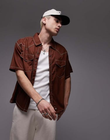 Dickies river ranch western work shirt in cappuccino brown