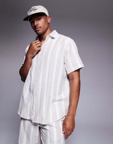 ADPT oversized texture shirt in cream stripe
