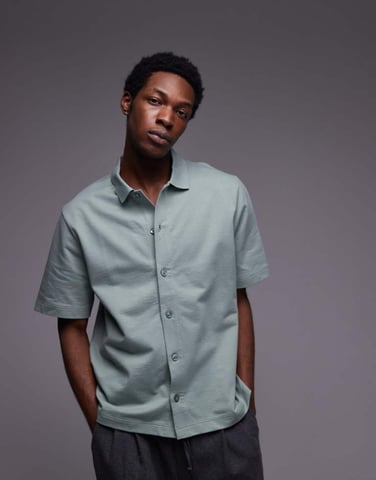 Topman relaxed fit button through jersey shirt in sage