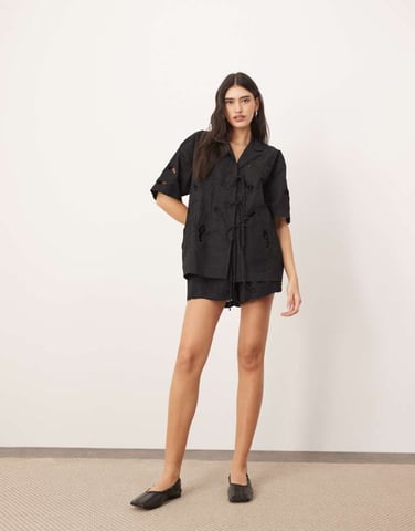 ARRANGE cut work embroidered shorts co-ord in black