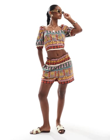 Vero Moda tropical summer printed short co-ord in multicolour