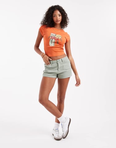ASOS DESIGN laundered herringbone micro shorts in green