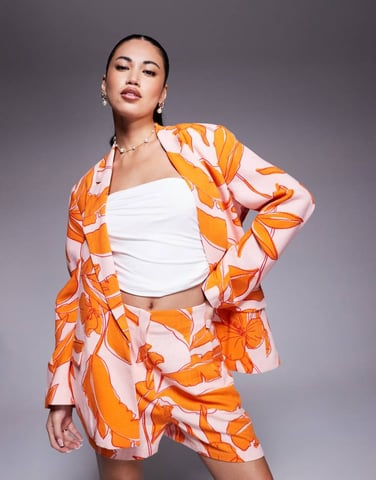 ASOS DESIGN high waist seam detail tailored shorts co-ord with linen in palm print