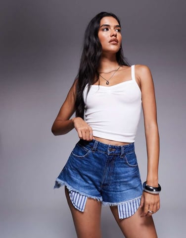 ASOS DESIGN denim rip short with dropped pocket bag in darkwash