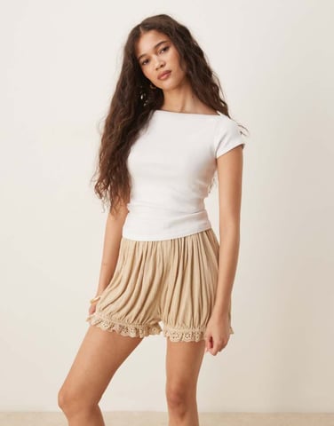 ASOS DESIGN co-ord textured bloomer shorts in stone