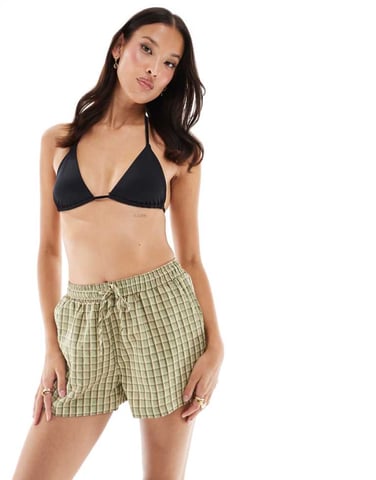 Threadbare cotton shorts in green check print