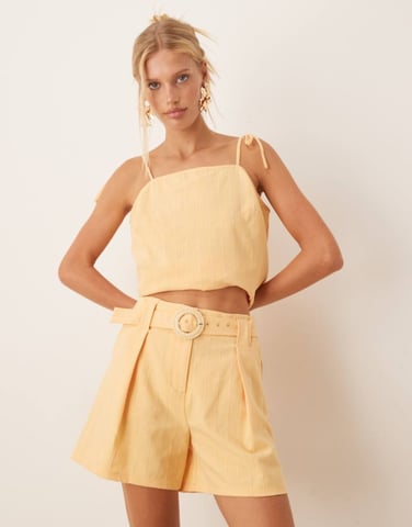 ASOS DESIGN tailored belted short co ord in yellow stripe