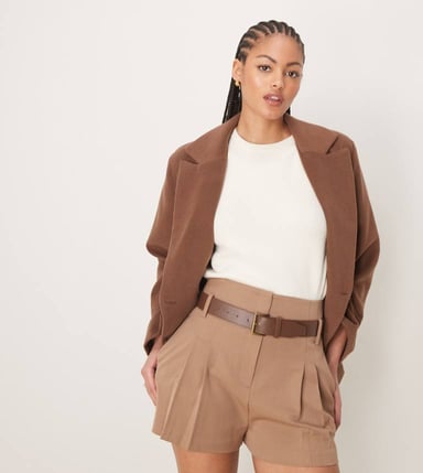 ASOS DESIGN Tall tailored high waist shorts with PU belt in chocolate