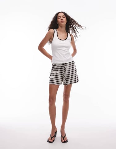 Topshop textured stripe shorts in monochrome