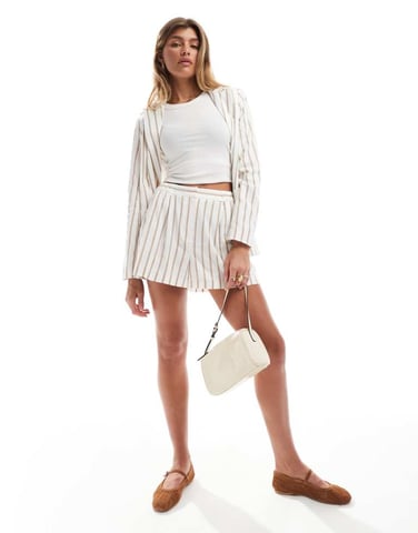 Miss Selfridge tailored linen shorts co-ord in neutral stripe