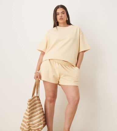 ASOS DESIGN Curve sweat short co-ord in buttermilk