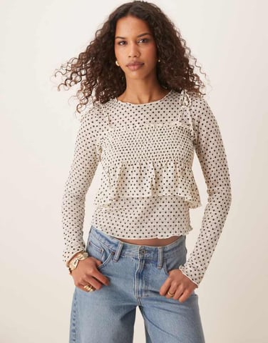 ASOS DESIGN long sleeve top with cami overlay in spot print