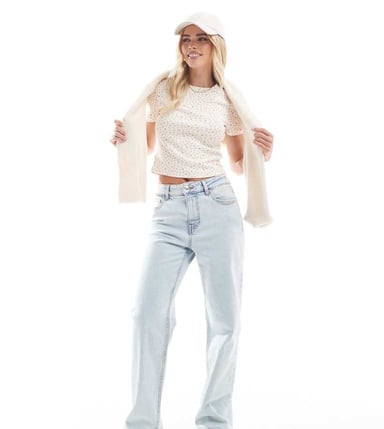 Miss Selfridge Petite heart pocket straight leg jean in ice bleach wash