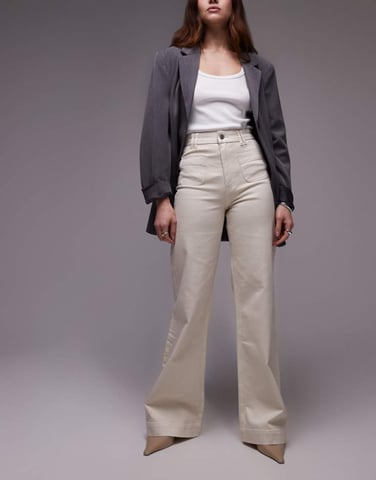 & Other Stories high rise flared jeans with patch pockets in ecru