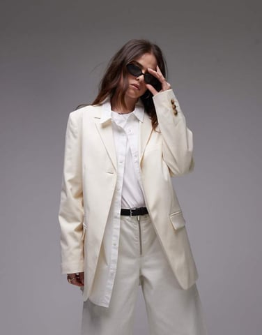 Topshop tonic high break tailored blazer in cream