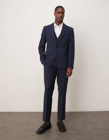 ASOS DESIGN wedding slim suit jacket in navy pinstripe
