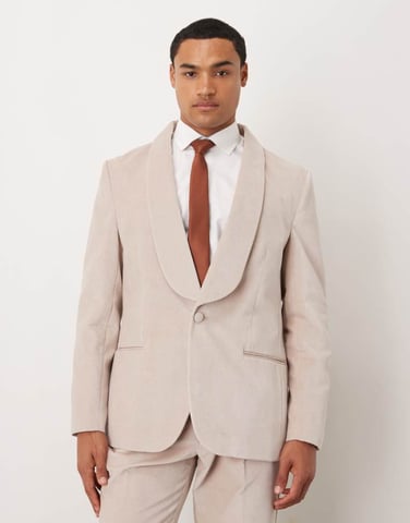 ASOS DESIGN summer weight cotton velvet slim blazer in beige