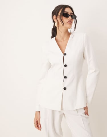 AWARE v neck fitted blazer co-ord in white