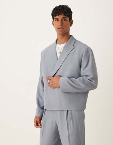 ASOS DESIGN double breasted boxy suit jacket in blue