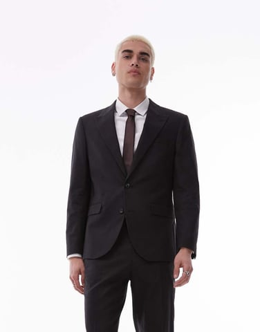 Topman single breasted linen blend blazer in black
