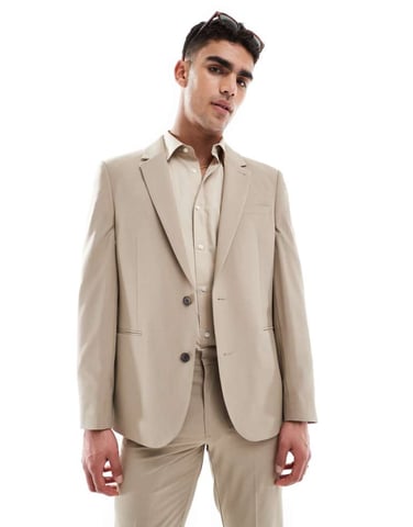 ASOS DESIGN tvättbar slim fit kavaj i lätt worsted ull i neutral färg