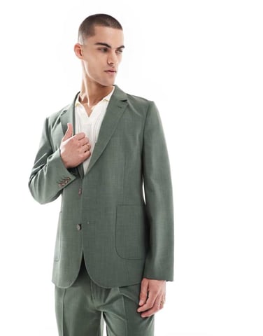 ASOS DESIGN skinny summer suit jacket in green crosshatch