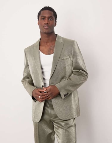 ASOS DESIGN smal kostymjacka i silvermetall