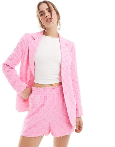 ASOS DESIGN skräddarsydd kavaj i texturerad rutigt i rosa