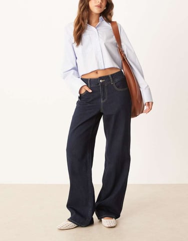 AWARE Rena hög midja vida jeans i mörkblå tvätt