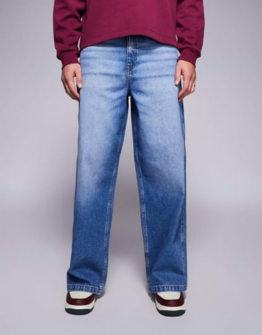 ASOS DESIGN loose jeans in mid wash blue