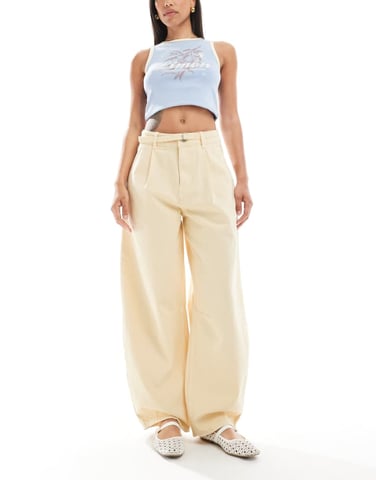 ASOS DESIGN lightweight barrel jean with belt in soft yellow