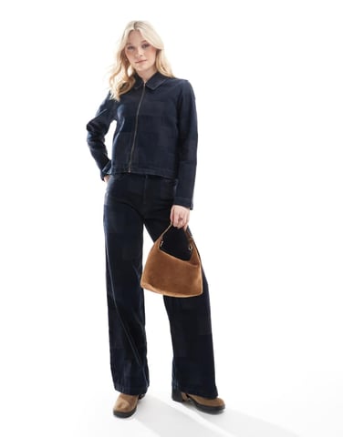 Vero Moda Remy wide leg patchwork jeans co-ord in dark blue denim