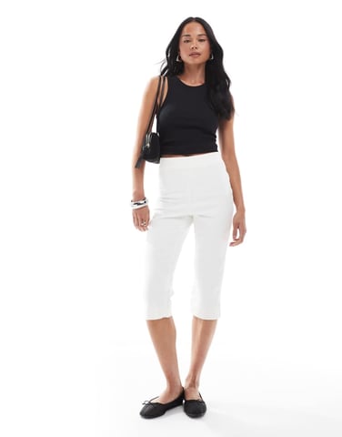 ASOS DESIGN denim capri trousers in mid blue