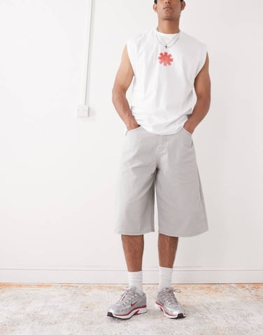 Reclaimed Vintage oversized longline denim jort in light grey
