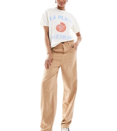 ASOS DESIGN Tall laundered seamed barrel trousers in sand