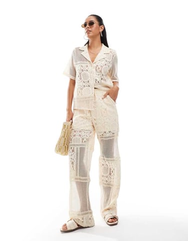 Object patched crochet trouser co-ord in cream
