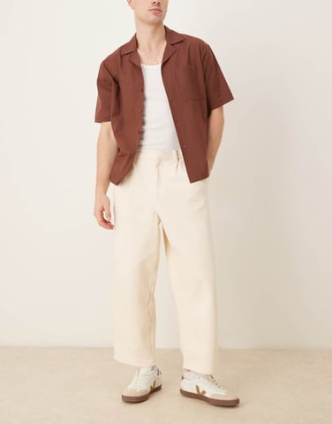 ASOS DESIGN balloon fit trouser with beltloop detail in ecru