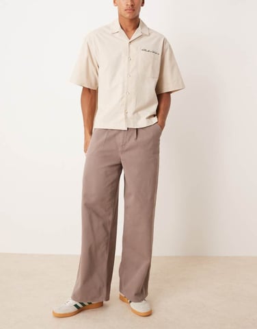 ASOS DESIGN loose pleated trouser in brown