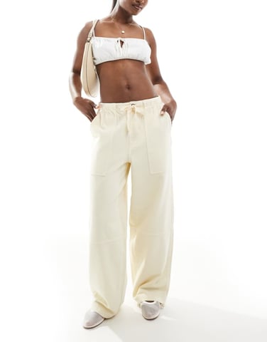 ASOS DESIGN seamed pull on trousers in buttermilk